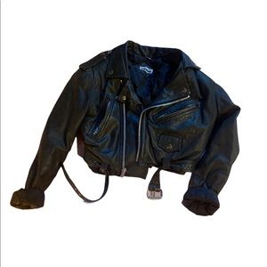 VTG 90s contempo casuals black leather cropped moto jacket small